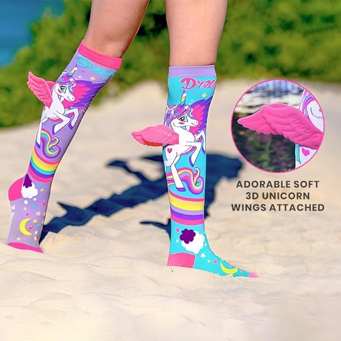 KRySt Girls' Knee-High Socks | 3D Printed Colorful Long Socks | Soft, Comfortable & Stretchy | Age 3–12 Years (1, Unicorn with Wings) - Image 2