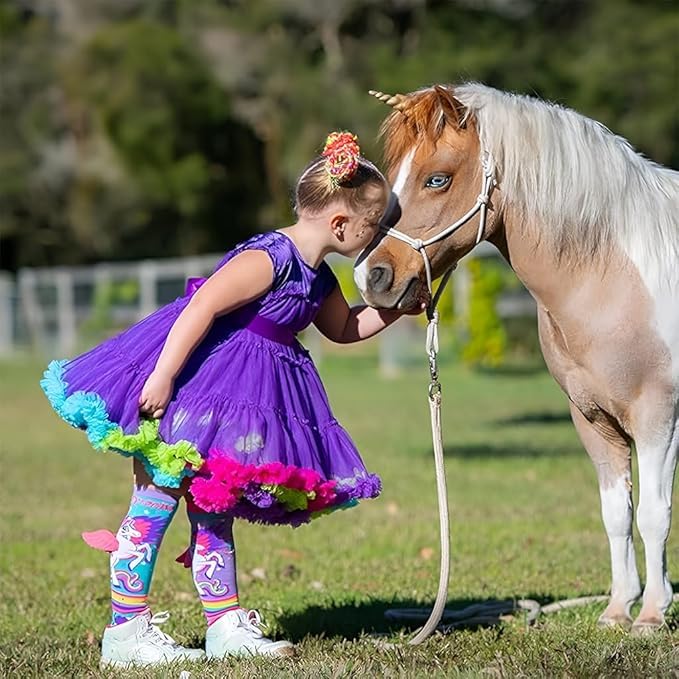 KRySt Girls' Knee-High Socks | 3D Printed Colorful Long Socks | Soft, Comfortable & Stretchy | Age 3–12 Years (1, Unicorn with Wings) - Image 5