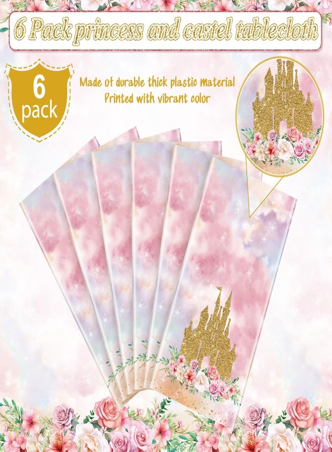 Jectivs 6 Pack Princess Tablecloths Birthday Decorations,Plastic Pink Rose Castle Table Cloth for Parties,Disposable Rectangle Floral Table Cover for Baby Shower Girls Birthday Party Supplies,54x108 Inch - Image 4