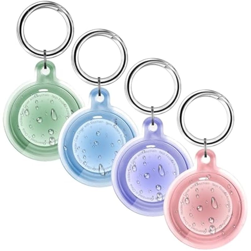 IPX8 Waterproof for Airtag Holder, 4 Pack for Apple for Airtags with Keychain, Anti-Scratch Full Body Protective for Air Tags Holder（Pink/Purple/Blue/Green） - Image 1