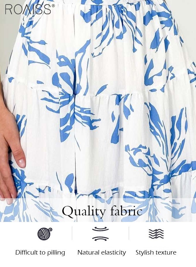 roaiss Fashionable Printed Puff Sleeve Dress Women'S Daily Commuting Vacation V-Neck Large Skirt Dress - Image 5