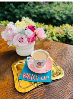 Decorative Wake Up Patterned Green Cocktail Napkin (1 Piece)