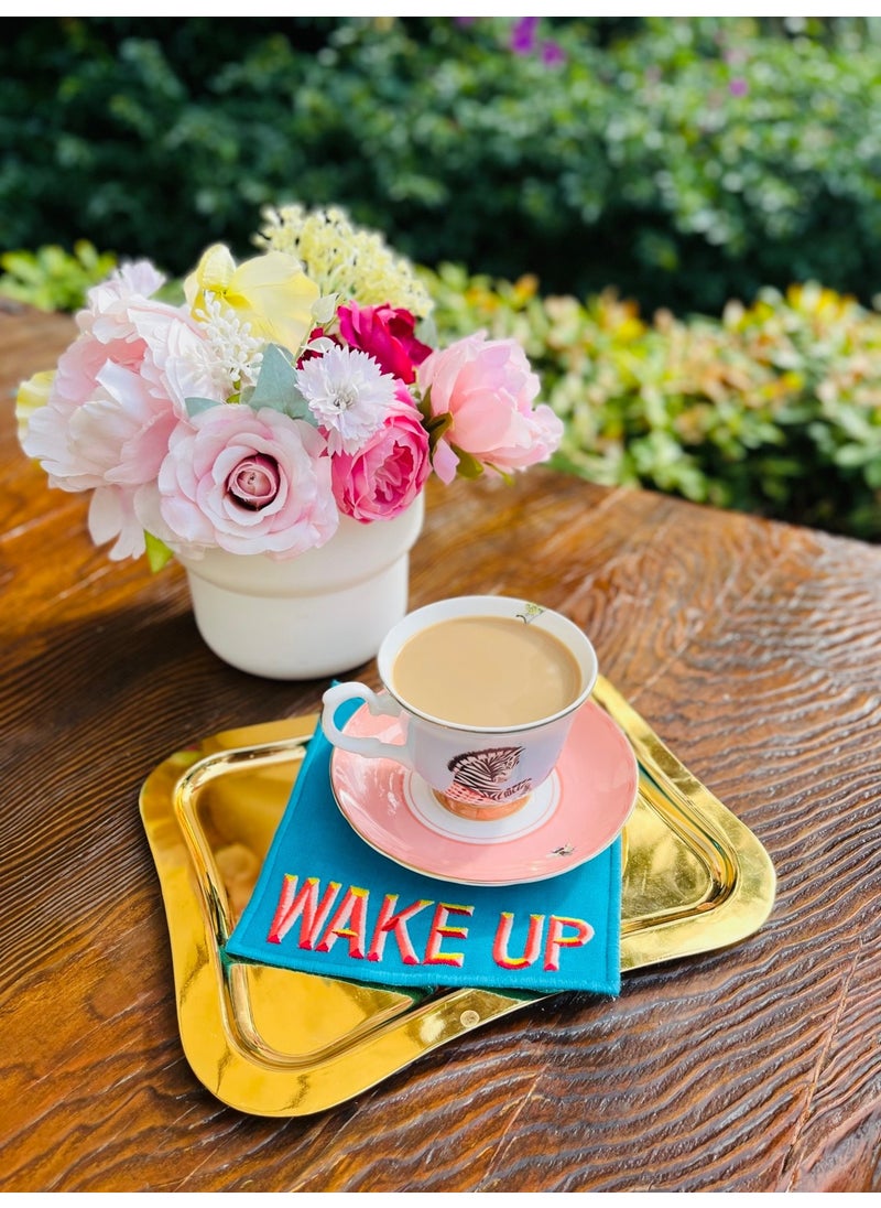 Ge Living Decorative Wake Up Patterned Green Cocktail Napkin (1 Piece)  - Image 1