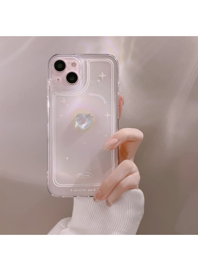 NIBEMINENT Three Dimensional Crystal Heart Protective TPU Case Cover For iPhone 16, Clear - Image 1
