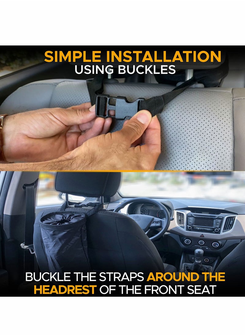 4PCS Car Trash Bag with Top Elastic Vent & Velcro Bottom Opening | Mountable Bin Adjustable Waterproof Material Garbage for Consoles Headrest