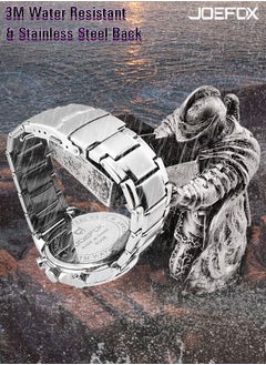 JoeFox Stainless Steel Chronograph Wristwatch Quartz Movement 3 ATM Waterproof Multifunctional with Date Design Sporty Casual Business Dress Watch for Men Silver  - Image 4