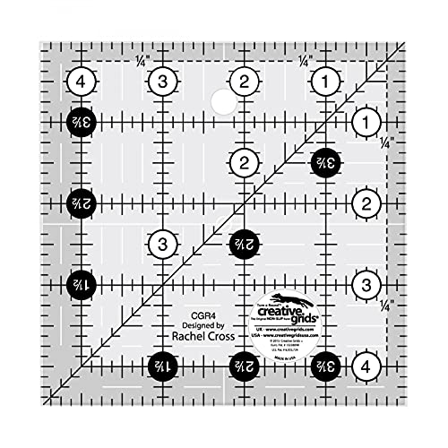 Creative Grids Quilt Ruler 4-1/2in x 4-1/2in Square – CGR4 – Made in USA, Non-Slip Grip Acrylic Quilting, Sewing, Crafting, Patchwork Ruler for Measuring & Cutting Fabric - Image 1