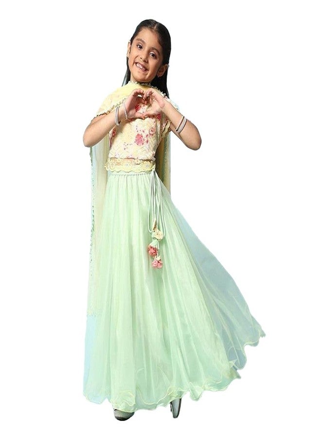 BIBA Printed Polyester Regular Fit Girls Blouse Lehenga Dupatta Set (YELLOW, 4-5Y) - Image 1
