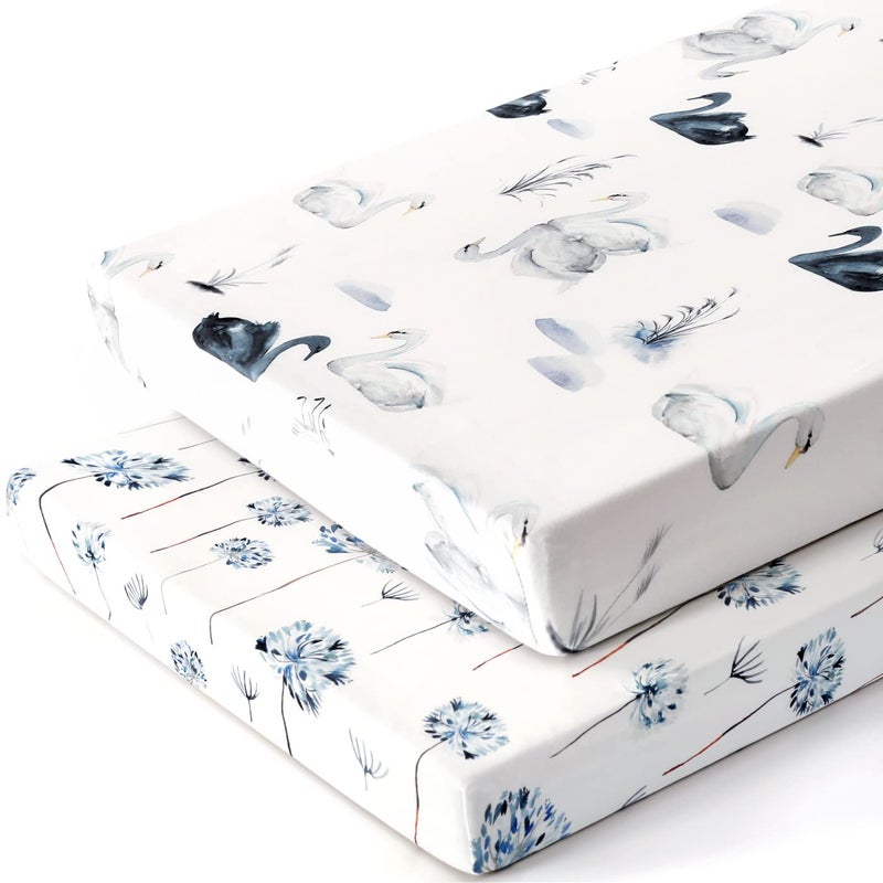 GRSSDER Pack n Play Sheets Fitted 2 Pack, Stretchy Ultra Soft Jersey Knit Pack and Play Sheets, Universal Fitted Portable/Mini Crib Mattresses Snug and Safe, Stylish Pattern for Boy and Girl - Image 2