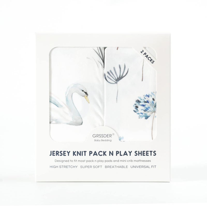 GRSSDER Pack n Play Sheets Fitted 2 Pack, Stretchy Ultra Soft Jersey Knit Pack and Play Sheets, Universal Fitted Portable/Mini Crib Mattresses Snug and Safe, Stylish Pattern for Boy and Girl - Image 4
