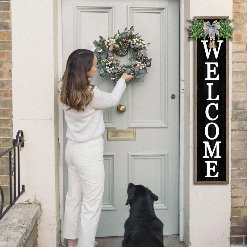 Surfapans Welcome Sign for Front porch Standing 45"X9"Large Wood Frame Outdoor Tall Welcome Signs Vertical Decor for Farmhouse Rustic Home Modern Outside Front Door Wall Decorations (Wood Black) - Image 4
