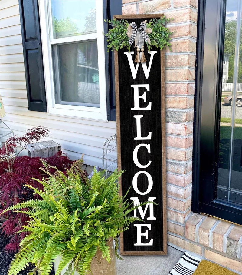 Surfapans Welcome Sign for Front porch Standing 45"X9"Large Wood Frame Outdoor Tall Welcome Signs Vertical Decor for Farmhouse Rustic Home Modern Outside Front Door Wall Decorations (Wood Black) - Image 1