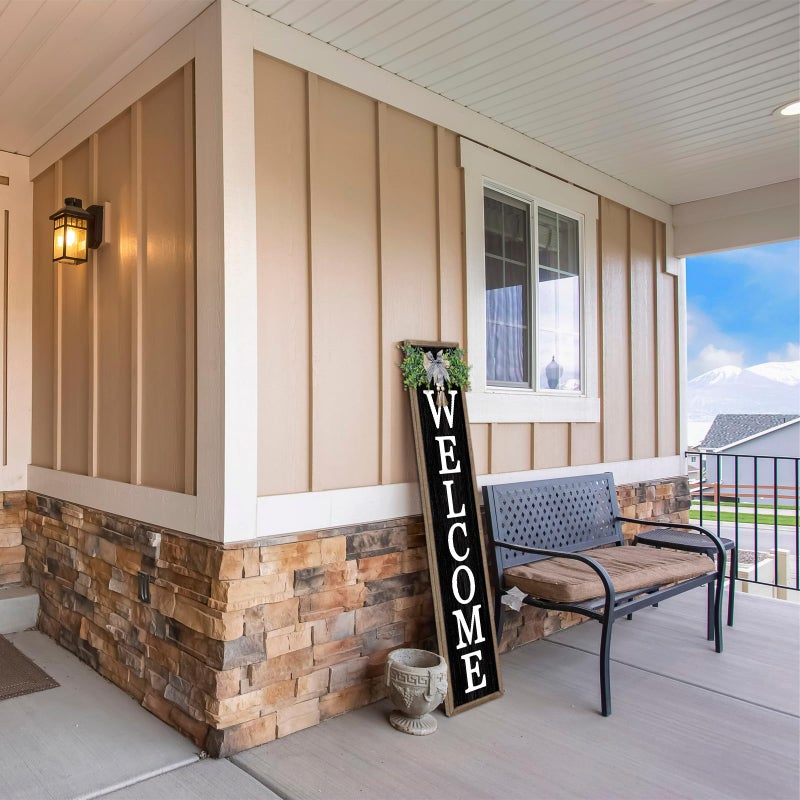 Surfapans Welcome Sign for Front porch Standing 45"X9"Large Wood Frame Outdoor Tall Welcome Signs Vertical Decor for Farmhouse Rustic Home Modern Outside Front Door Wall Decorations (Wood Black) - Image 5