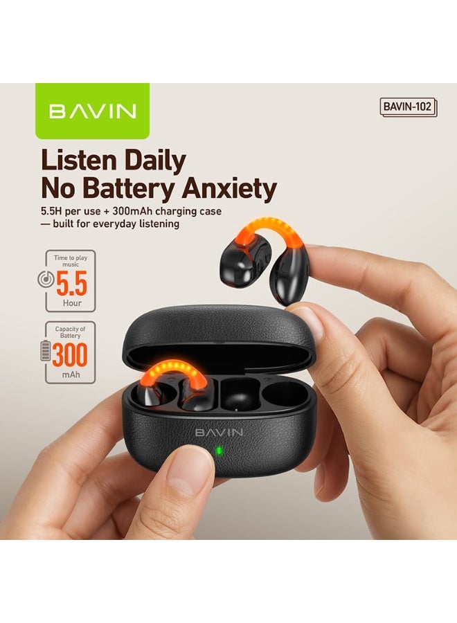 Bavin BA-102 Open-Ear TWS Bluetooth Earbuds w/ LED Light Touch Controls, AI Voice Assistant & Translation - Image 3