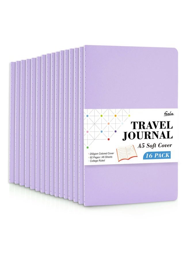 Feela 16 Pack Soft Cover Journal Bulk, Lined Notebooks College Ruled for Work for Women Girl Writing, Blank Travel Journal Note Taking Notebook School Business Supplies, 8.2” x 5.5”, A5, Light Purple - Image 1