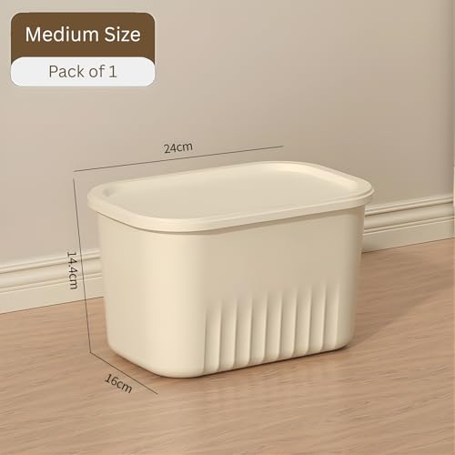 HoopVool® Multi Purpose Plastic Storage Bins Stackable Organizer Boxes with Lids, Stackable Crates for Home & Kitchen, items like books, clothes, snacks, toys. (Pack of 1, Medium - 24 X 16 X 14.5 CM) - Image 2