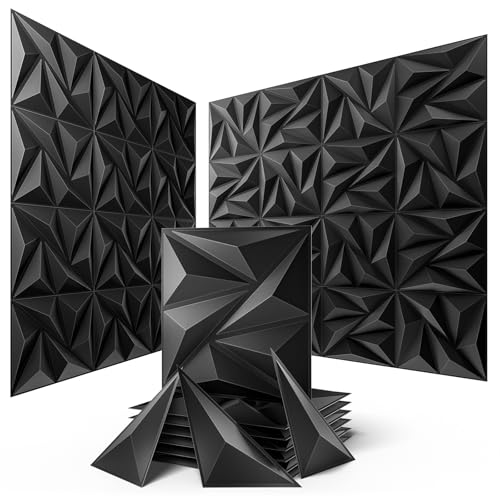 Sonicism Wall Panels Upgrade 16 Pack07x118x118Pyramid 3D Wall Panels Creative CuttingPVC Wall Panels for Interior Wall Decor Fire ResistantWall Tiles for Various ScenesCharcoal Black - Image 1