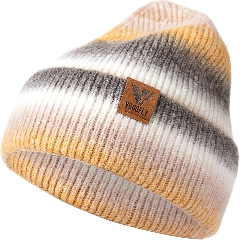 Vgogfly Beanie Men Slouchy Knit Skull Cap Warm Stocking Hats Guys Women Striped Winter Beanie Hat Cuffed Plain Hat - Image 1