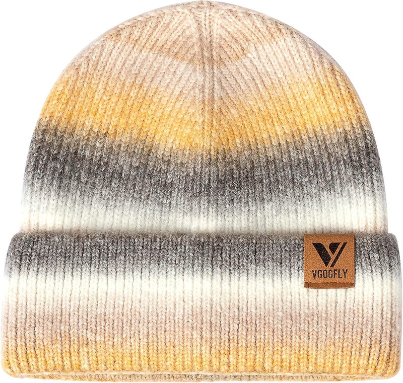 Vgogfly Beanie Men Slouchy Knit Skull Cap Warm Stocking Hats Guys Women Striped Winter Beanie Hat Cuffed Plain Hat - Image 2