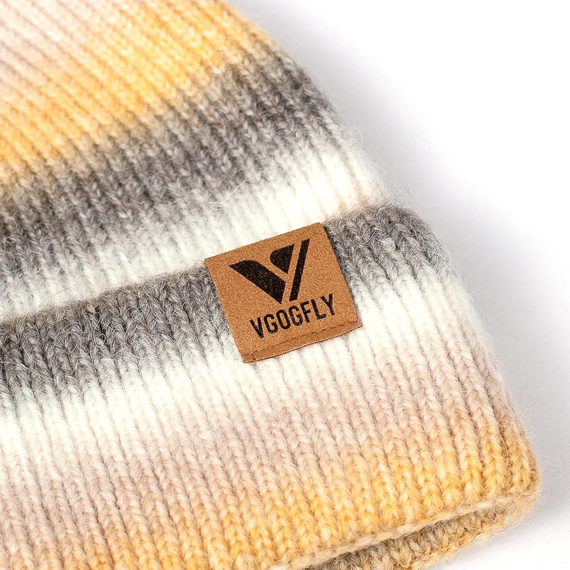 Vgogfly Beanie Men Slouchy Knit Skull Cap Warm Stocking Hats Guys Women Striped Winter Beanie Hat Cuffed Plain Hat - Image 3