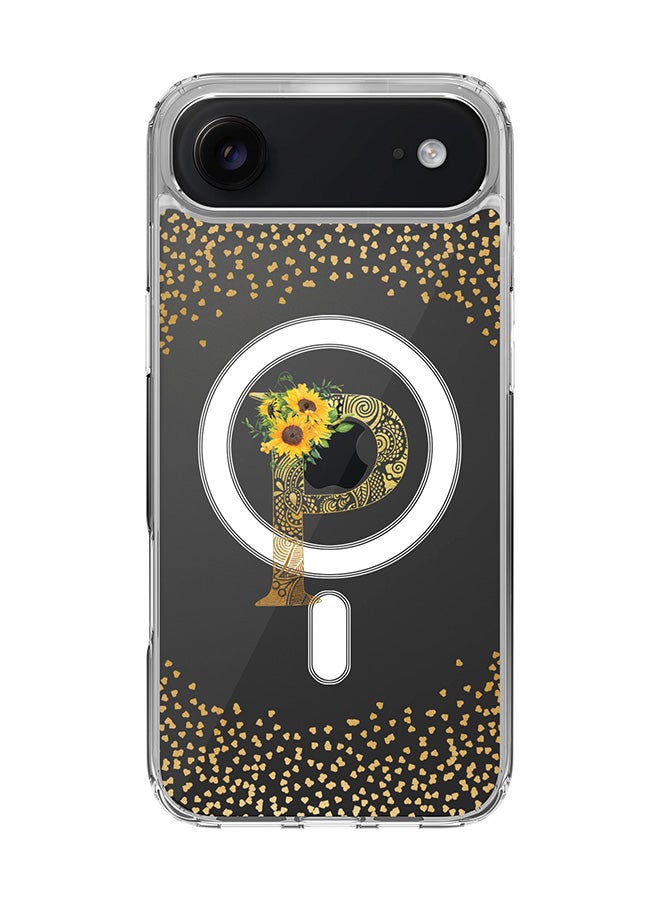 Stylizedd Classic Clear MagSafe Case for iPhone 17 Air , Hybrid Soft Case Flexible Edges Anti Drop TPU PC Gel Thin Transparent Cover [ Designed for iPhone 17 Air ] - Custom Monogram Initial Letter Floral Pattern Alphabet - P  (Clear )
