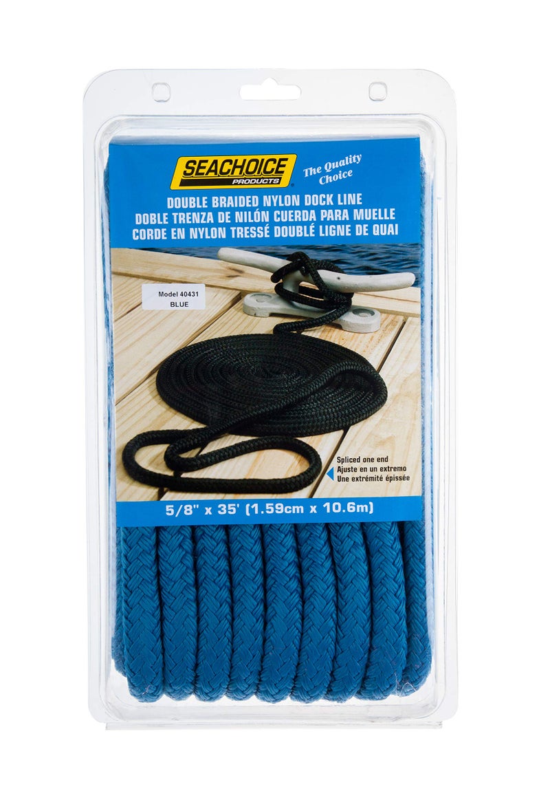 Seachoice Double-Braid Nylon Dock Line w/Eye Splice, Pre-Shrunk, Heat Stabilized, 5/8 in. X 35 Ft., Blue - Image 4