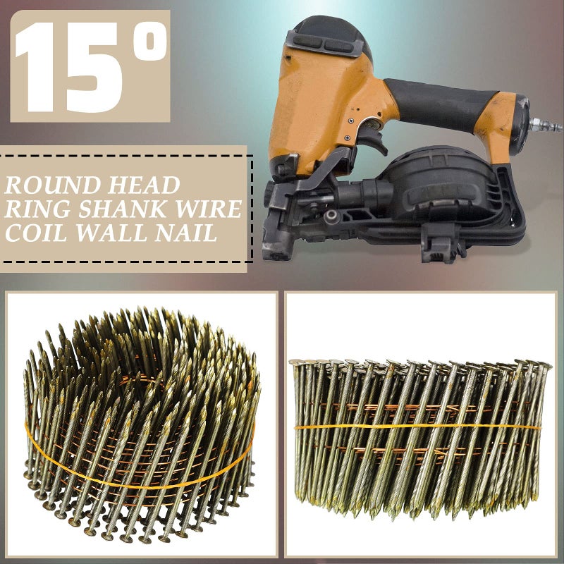 Hotop 3600 Count Siding Nails, 15-Degree Wire Collated Coil Siding Nails, Full Round Head Mild Steel Nail for Sheathing Decking Fencing Attachment Replacement Parts(2 1/4 Inch) - Image 5