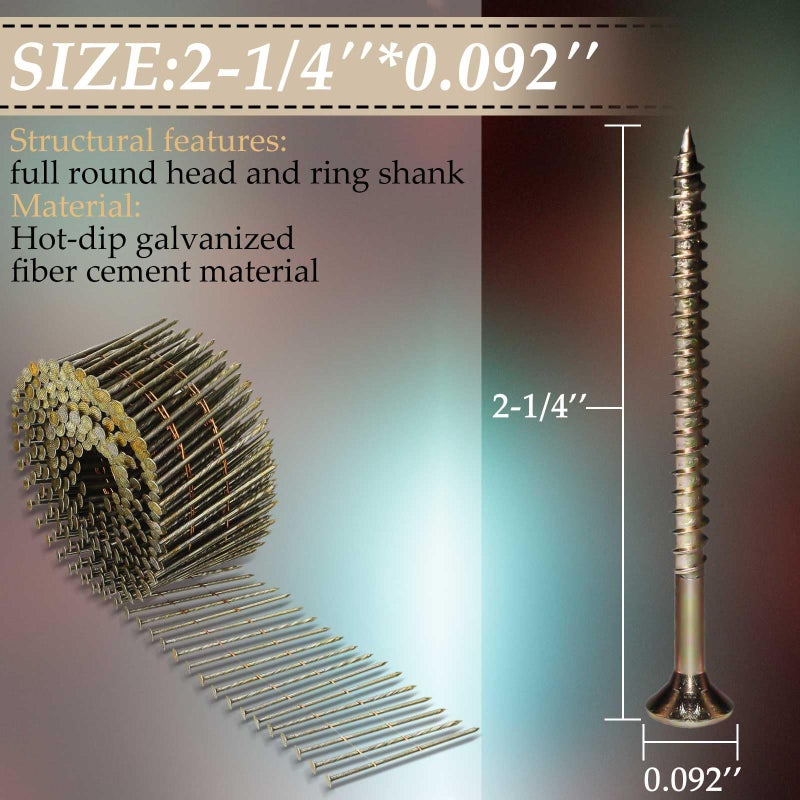 Hotop 3600 Count Siding Nails, 15-Degree Wire Collated Coil Siding Nails, Full Round Head Mild Steel Nail for Sheathing Decking Fencing Attachment Replacement Parts(2 1/4 Inch) - Image 2
