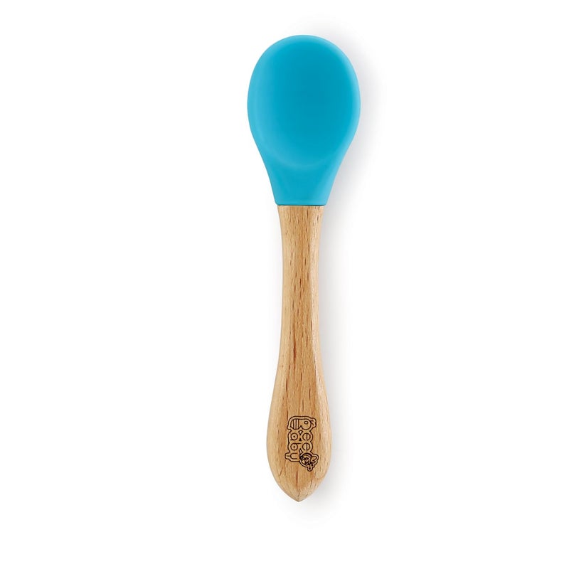 Beebaby Nurture Natural Beech Wood & Soft Silicone Baby Feeding Spoons | 100% BPA Free, Eco-Friendly Weaning Spoons for Infants, Kids & Toddlers | Gentle on Gums, Safe for 6+ Months (Blue) - Image 1