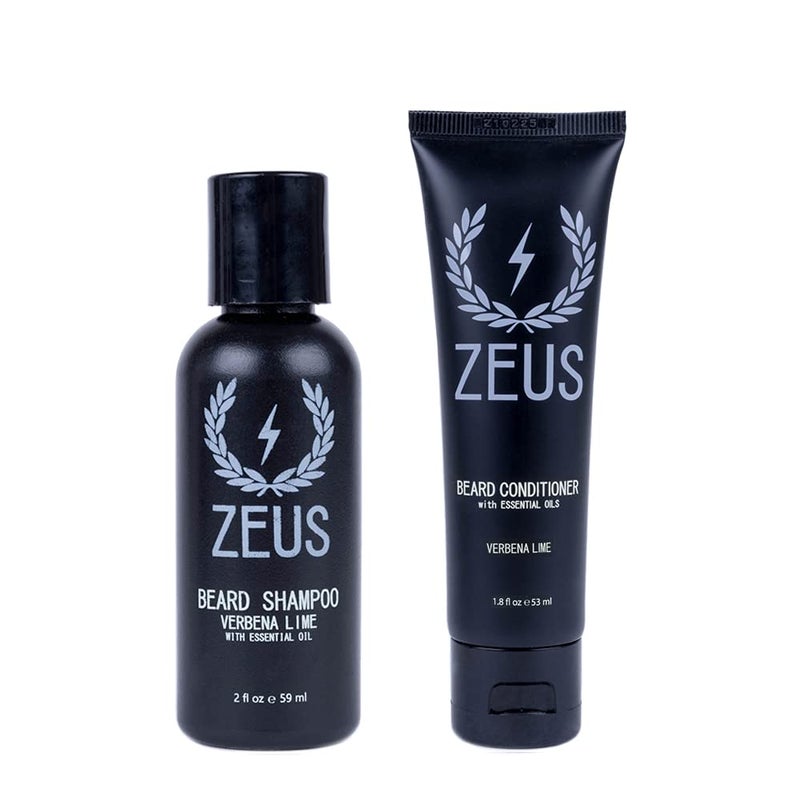 ZEUS Travel Beard Shampoo & Conditioner Combo for Men, Grooming Set with Green Tea & Essential Oils, Softens, Hydrates & Moisturizes Facial Hair (Made in USA) Verbena Lime - Image 1