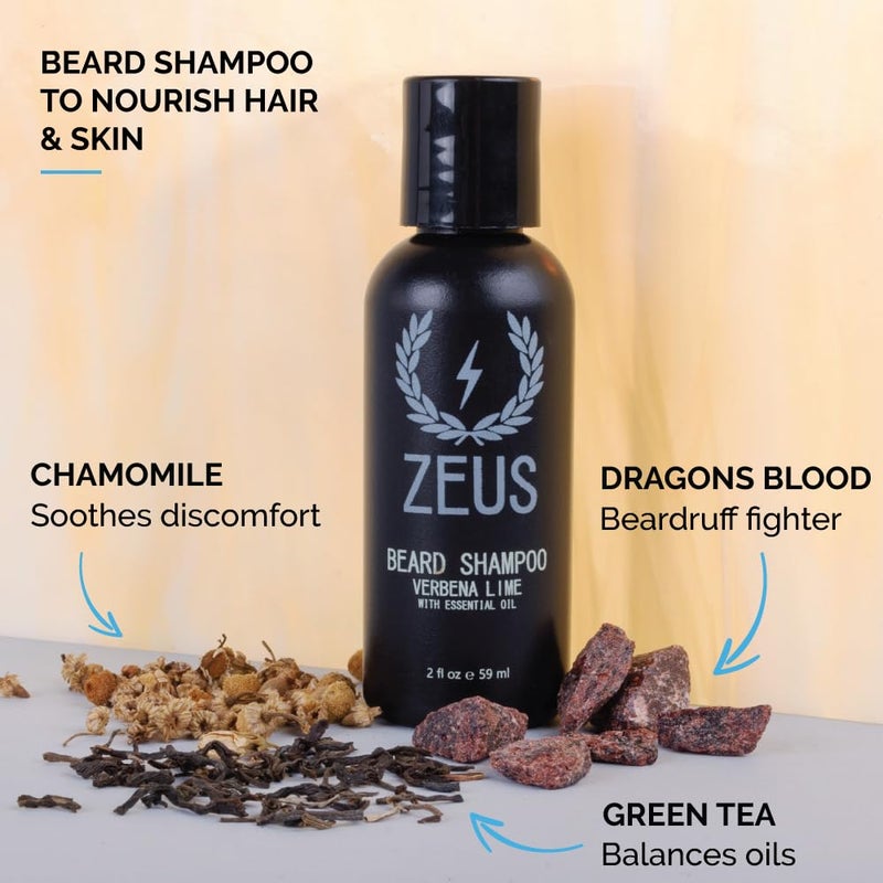 ZEUS Travel Beard Shampoo & Conditioner Combo for Men, Grooming Set with Green Tea & Essential Oils, Softens, Hydrates & Moisturizes Facial Hair (Made in USA) Verbena Lime - Image 2