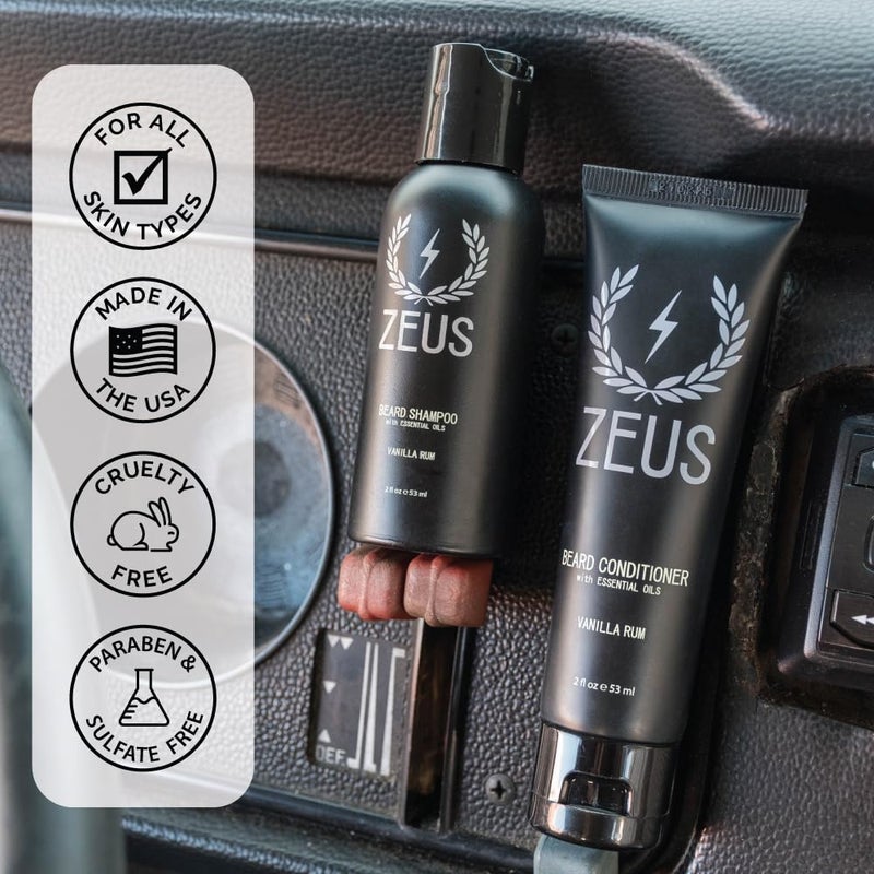 ZEUS Travel Beard Shampoo & Conditioner Combo for Men, Grooming Set with Green Tea & Essential Oils, Softens, Hydrates & Moisturizes Facial Hair (Made in USA) Verbena Lime - Image 5