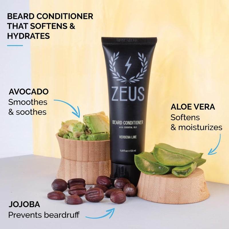 ZEUS Travel Beard Shampoo & Conditioner Combo for Men, Grooming Set with Green Tea & Essential Oils, Softens, Hydrates & Moisturizes Facial Hair (Made in USA) Verbena Lime - Image 3