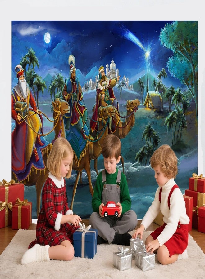 Loccor Nativity Scene Tapestry Christmas Desert Three Wise Men Bethlehem Town Village Birth of Jesus Tapestry Night Star of Bethlehem Wall Hanging for Xmas Church Banner Decor 80''x60'' - Image 2