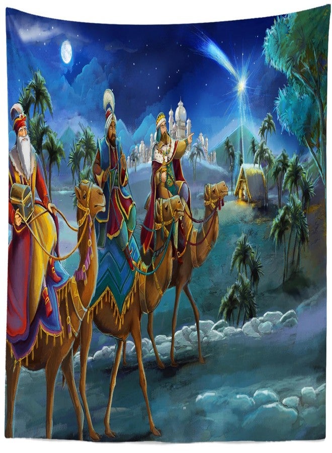 Loccor Nativity Scene Tapestry Christmas Desert Three Wise Men Bethlehem Town Village Birth of Jesus Tapestry Night Star of Bethlehem Wall Hanging for Xmas Church Banner Decor 80''x60'' - Image 1