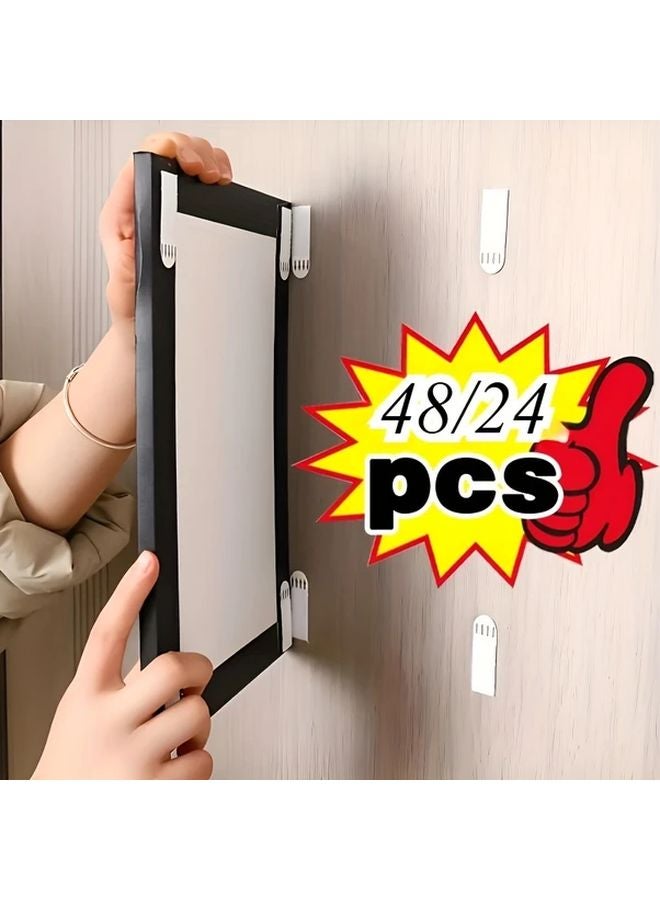 48pcs Damage Free Hanging Strips Strong Adhesive No Nails Loop Hook Design Residue Free Removal - Image 1