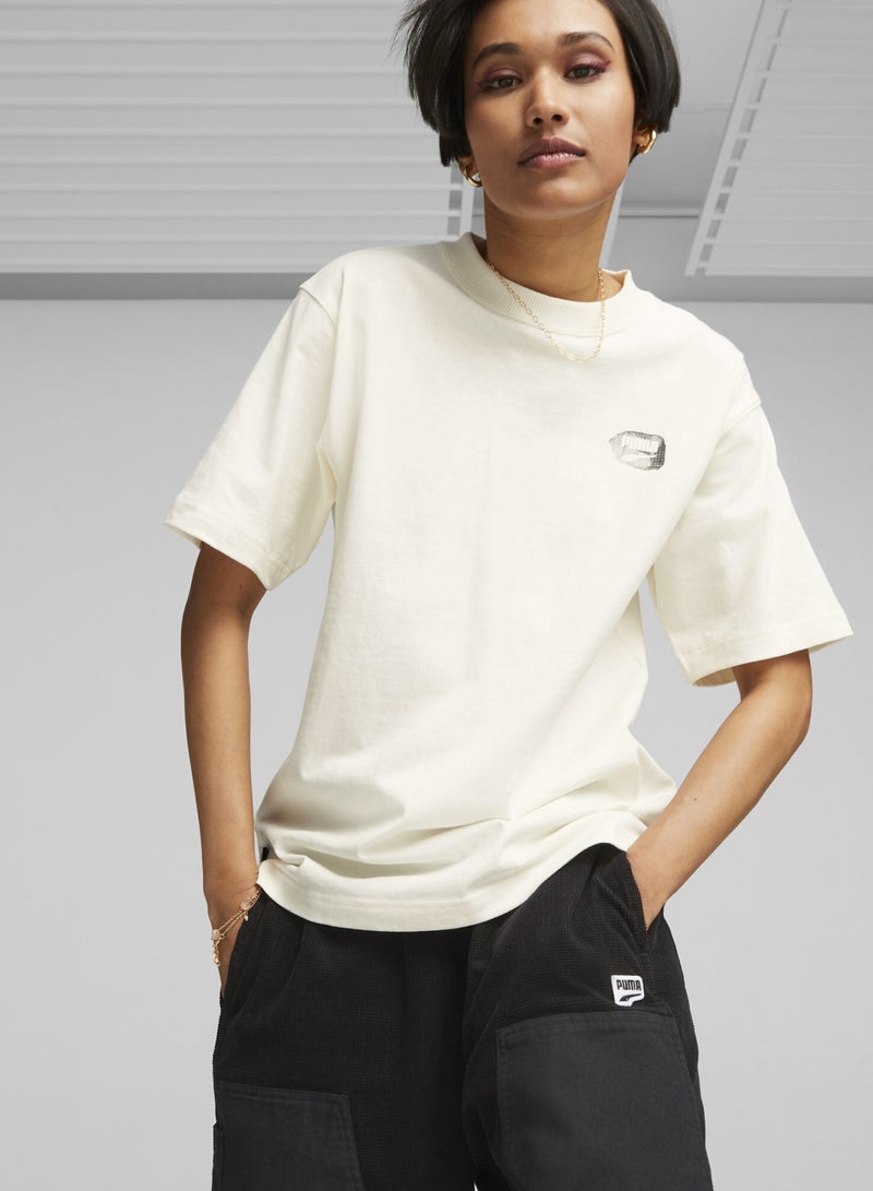 PUMA DOWNTOWN Womens White Relaxed Graphic T-shirt - Image 1