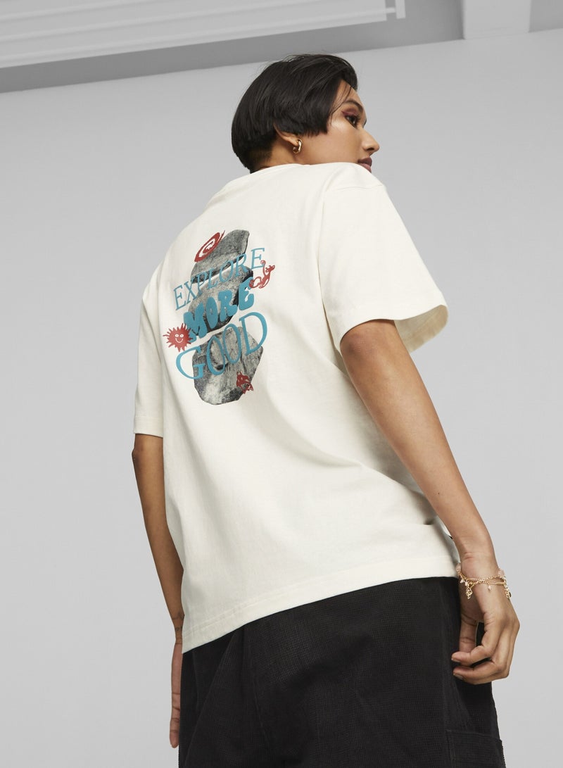 PUMA DOWNTOWN Womens White Relaxed Graphic T-shirt - Image 3
