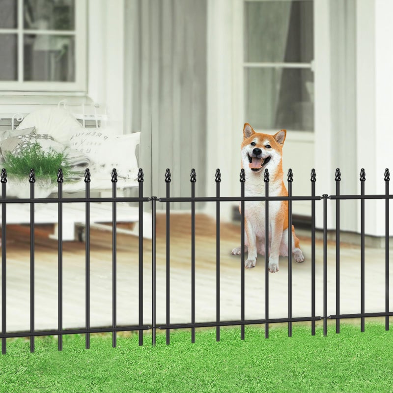 FOREHOGAR Decorative Metal Garden Fence 24 in H x 10 ft L, Border Fence Panels Animal Barrier for Dogs, No Dig Garden Fencing for Yard Patio Flower Bed Lawn Outdoor 5 Panels + 6 Stakes Black - Image 1