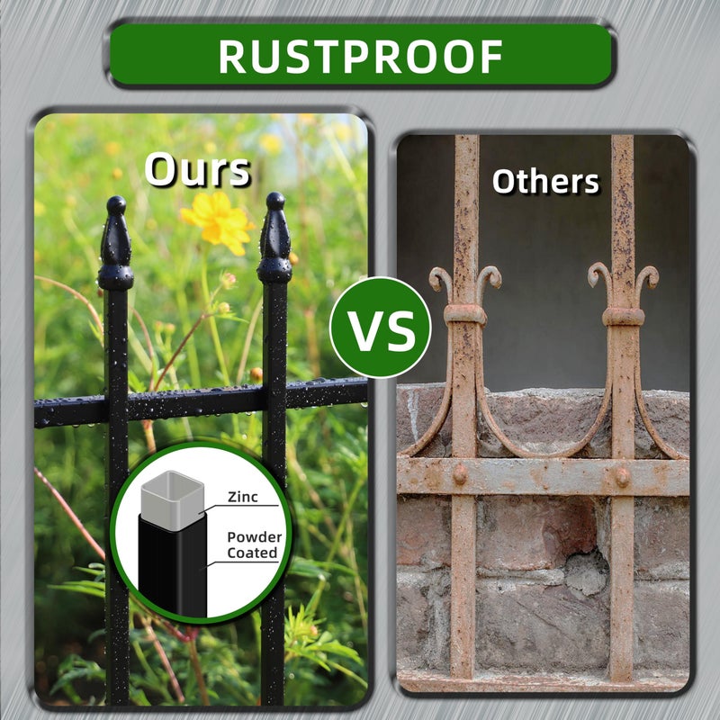 FOREHOGAR Decorative Metal Garden Fence 24 in H x 10 ft L, Border Fence Panels Animal Barrier for Dogs, No Dig Garden Fencing for Yard Patio Flower Bed Lawn Outdoor 5 Panels + 6 Stakes Black - Image 5