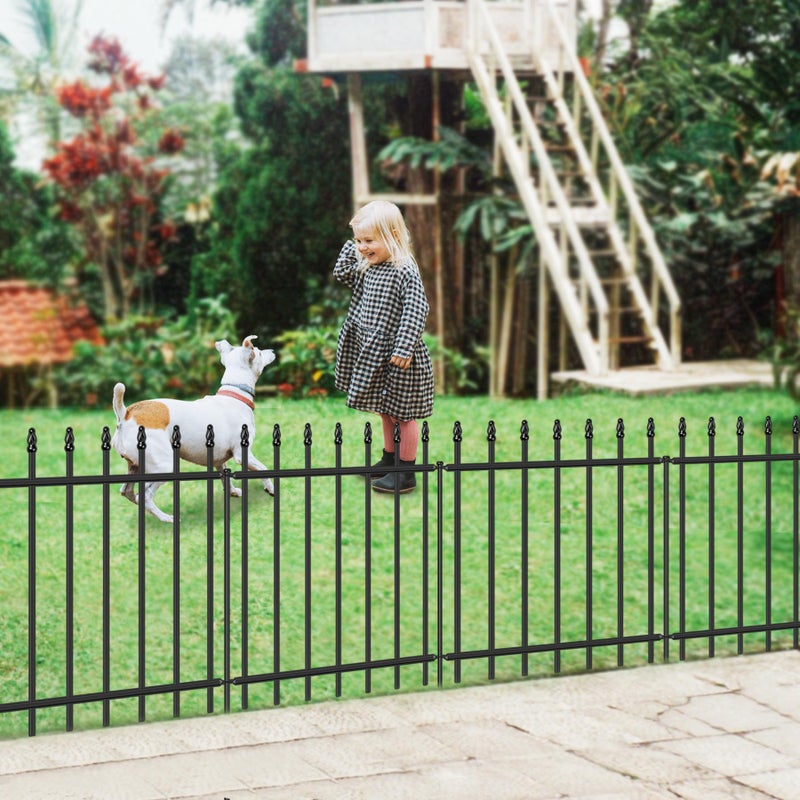 FOREHOGAR Decorative Metal Garden Fence 24 in H x 10 ft L, Border Fence Panels Animal Barrier for Dogs, No Dig Garden Fencing for Yard Patio Flower Bed Lawn Outdoor 5 Panels + 6 Stakes Black - Image 2