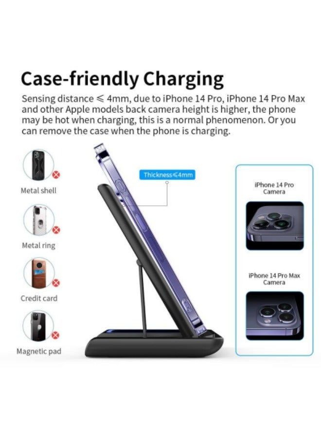 شاحن لاسلكي، محطة شحن لاسلكي 3 في 1، حامل شاحن لاسلكي سريع لشاحن آيفون 15 14 13 12 11 برو ماكس XR XS 8 بلس، لساعة أبل 8 7 7 6 5 4 4 3 2 SE، لسماعات إيربودز برو 3 2 (أسود) - Image 5