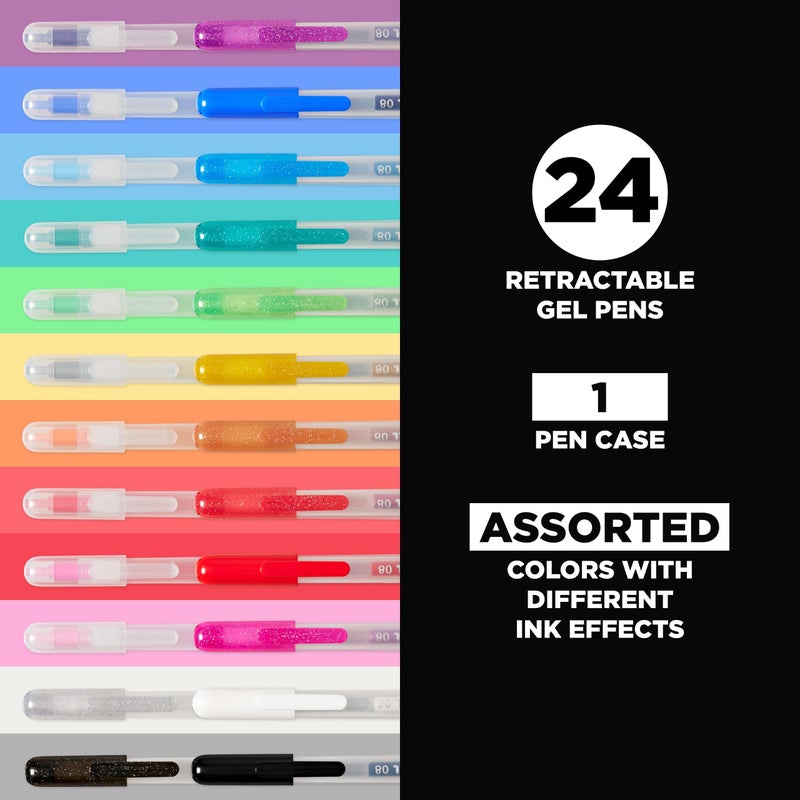 SAKURA Gelly Roll Retractable Gel Pens Colored - Assorted Gel Color Pens with Different Effects - 08 Medium Point Ink Pen for Journaling, Art, or Drawing - 1 Pen Case - Assorted Colored Ink - 24 Pens - Image 2
