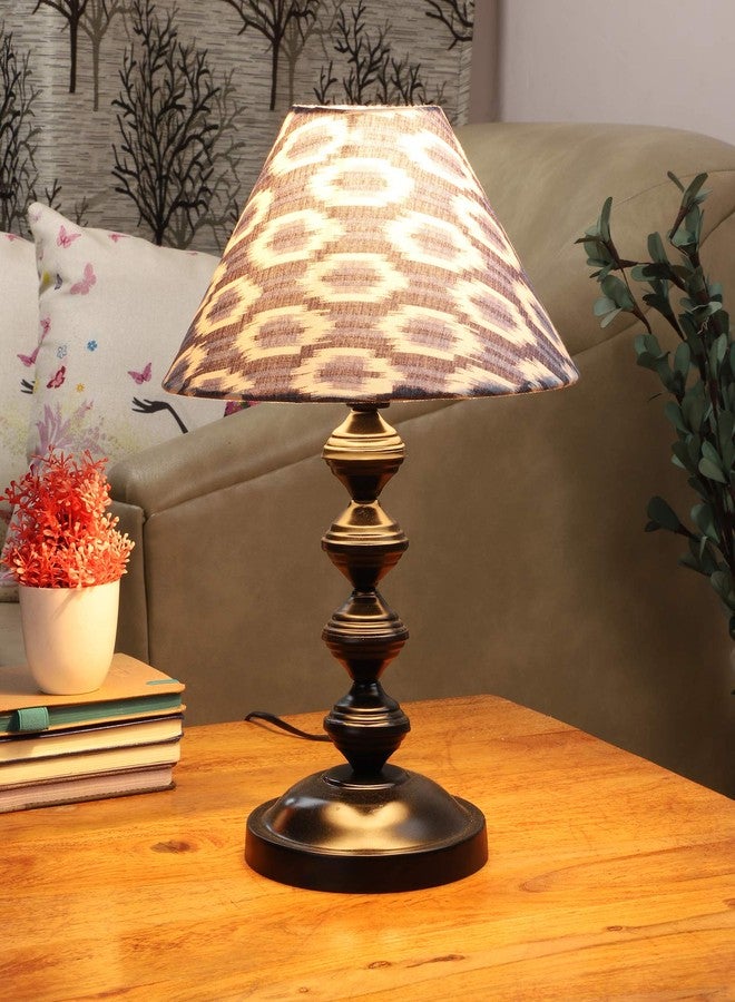 tu casa Table Lamps Black Metal Base with Blue White Cotton Ikat Print Shades for Home Décor Bedrooms Living Room Gifting Diwali Decoration Dining Space Study Room Restaurants (H-14.5") - Image 2