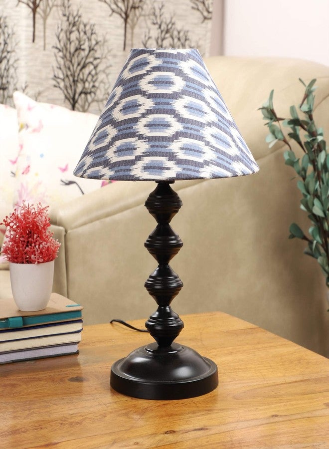 tu casa Table Lamps Black Metal Base with Blue White Cotton Ikat Print Shades for Home Décor Bedrooms Living Room Gifting Diwali Decoration Dining Space Study Room Restaurants (H-14.5") - Image 1