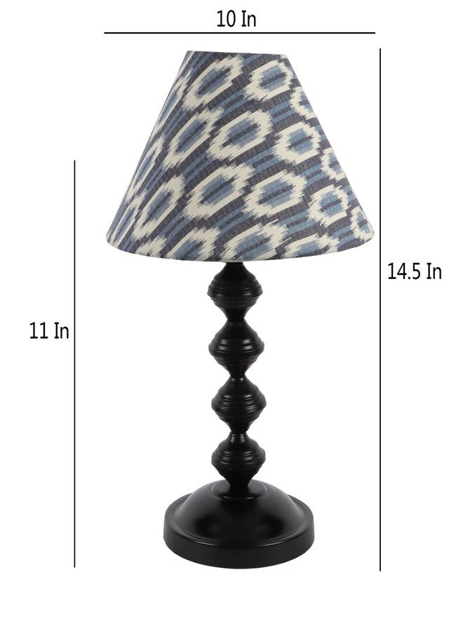 tu casa Table Lamps Black Metal Base with Blue White Cotton Ikat Print Shades for Home Décor Bedrooms Living Room Gifting Diwali Decoration Dining Space Study Room Restaurants (H-14.5") - Image 5