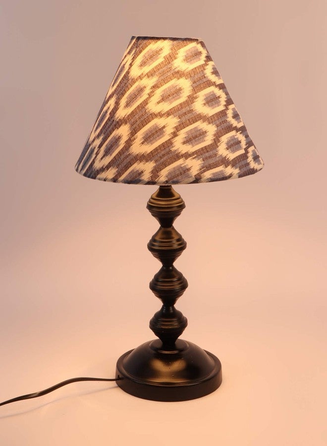 tu casa Table Lamps Black Metal Base with Blue White Cotton Ikat Print Shades for Home Décor Bedrooms Living Room Gifting Diwali Decoration Dining Space Study Room Restaurants (H-14.5") - Image 3
