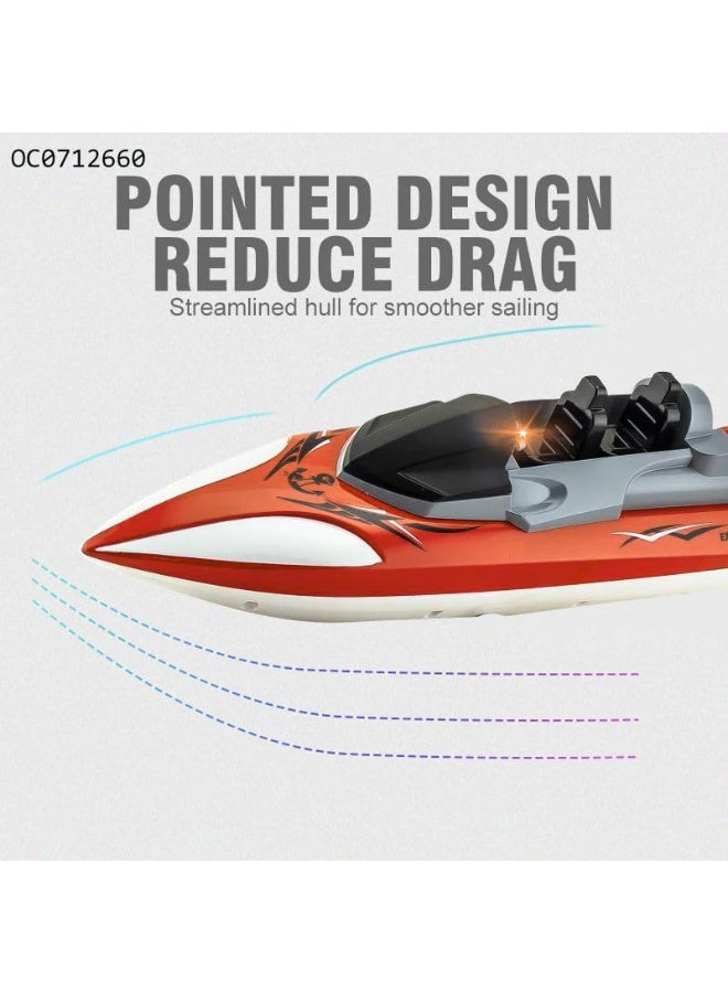 Remote-controlled speedboat, red and black, with LED lights, for children - Image 3