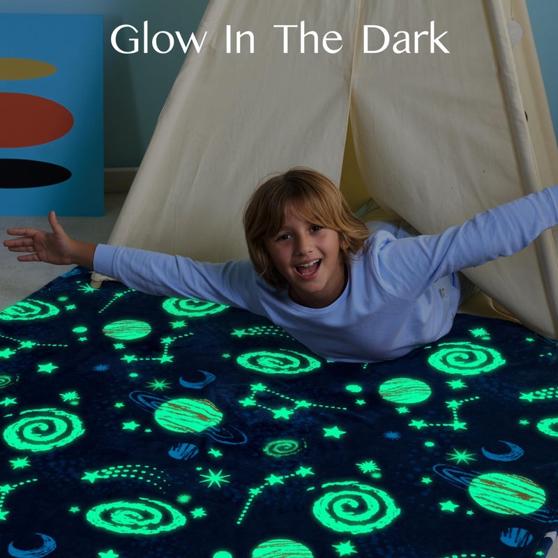 Joiedomi Glow in The Dark Blanket - Space Gifts for Girls Boys Age 2 3 4 5 6 7 8 9 10 11 12 Year Old - Soft Cozy Flannel Kids Throw Blanket  Birthday Bedroom Decor 50""?60"" - Image 2