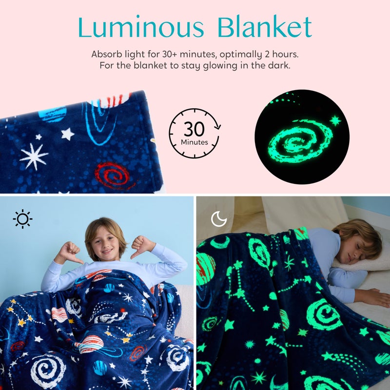 Joiedomi Glow in The Dark Blanket - Space Gifts for Girls Boys Age 2 3 4 5 6 7 8 9 10 11 12 Year Old - Soft Cozy Flannel Kids Throw Blanket  Birthday Bedroom Decor 50""?60"" - Image 3